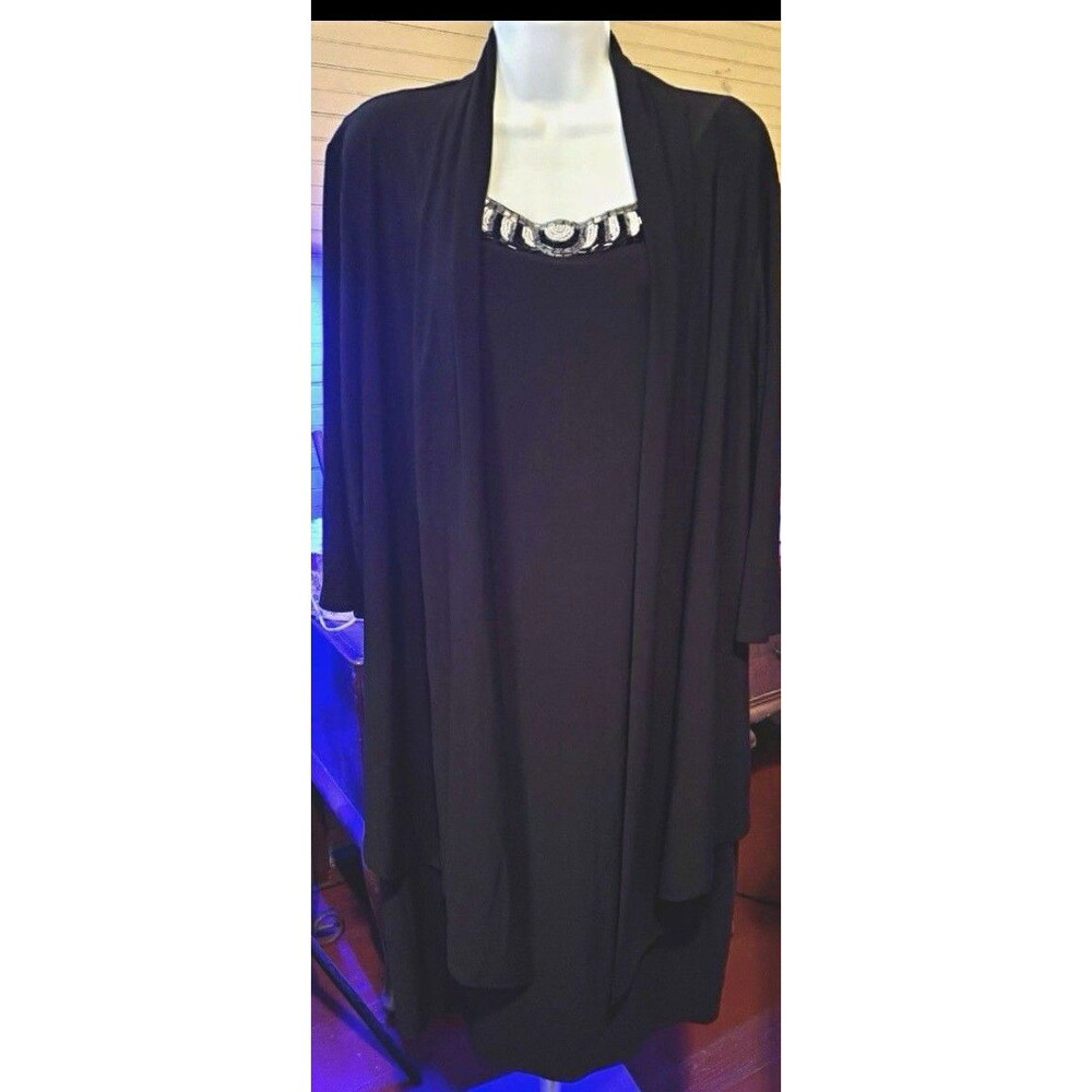 Jones New York Dress Woman 3X 20W/22W Black Beaded Neck Overlay Plus Size